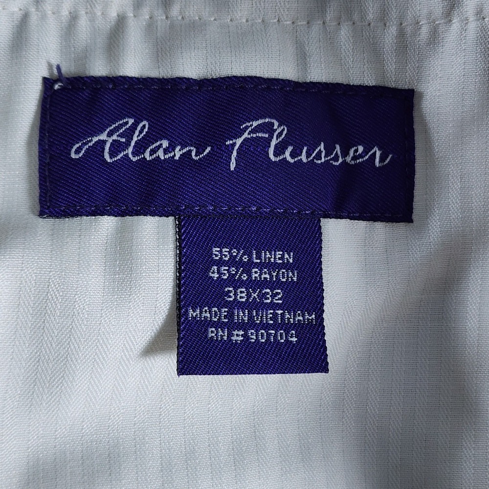 Alan Flusser Mens 38x32 Tan Linen Blend Pleated Cuffed Dress Pants Trousers - Picture 5 of 9